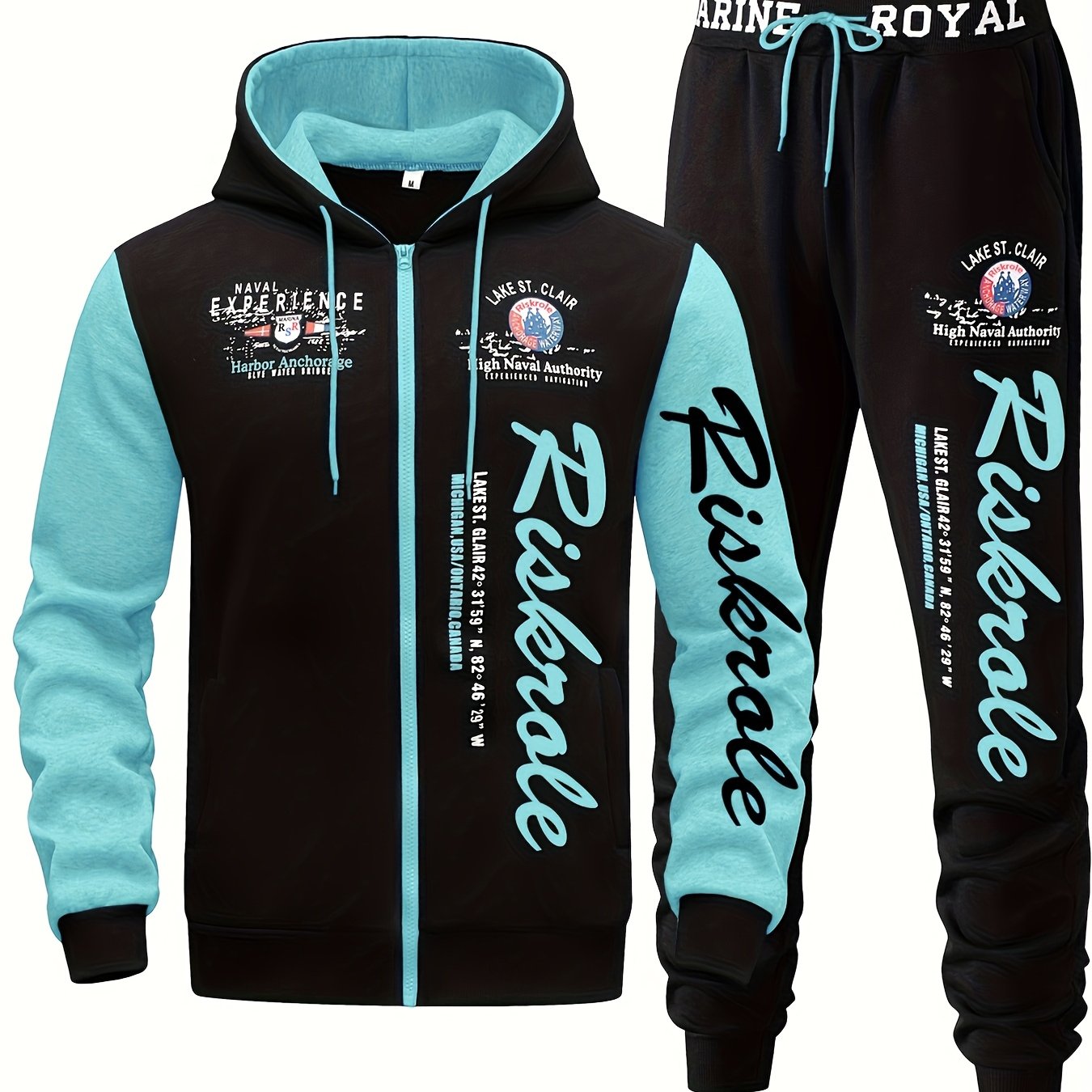 Conjunto de sudadera con capucha y letras en poliéster para hombres, ideal para deportes y uso casual