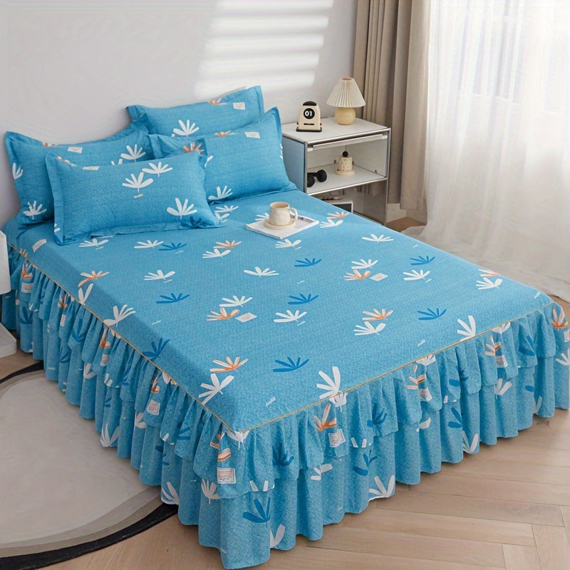 Flower Printed Bedding Set with Bed Skirt and Pillowcases All Seasons Universal