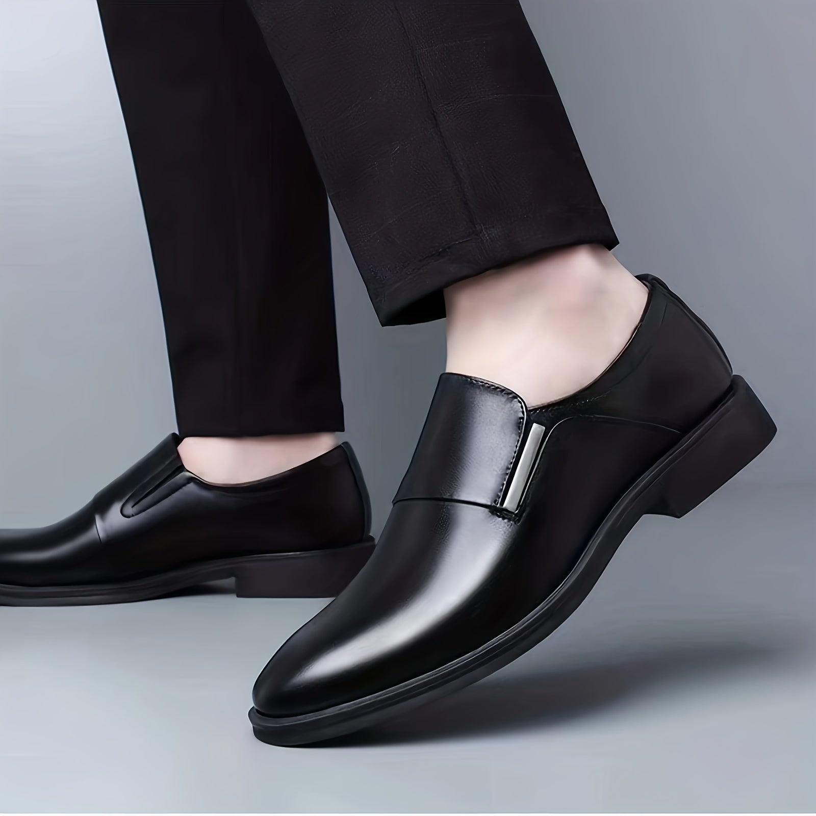 Zapatos casuales de negocios para hombre, sin cordones, punta afilada, suela de PU sólido y caucho