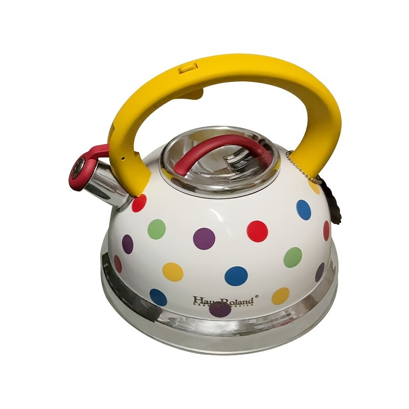 Stainless Steel Whistling Kettle Polka Dot Design for Gas and Induction Stoves