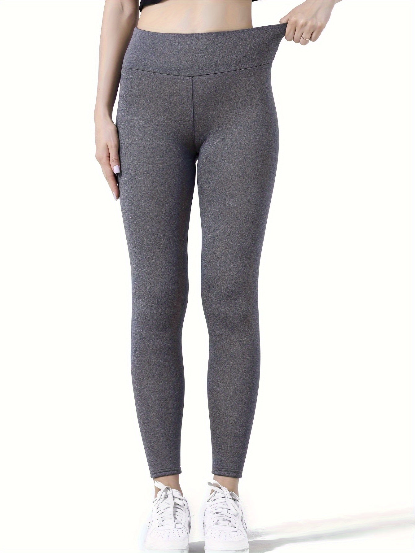 Women's High-Waist Plush-Lined Shaping Leggings Heather Gray for Fall Winter