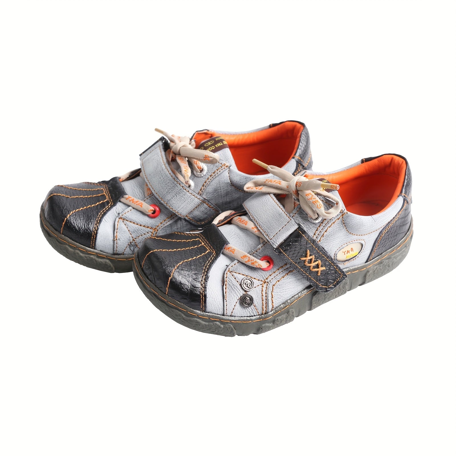 Women's Retro Lace-Up Sneakers Casual Breathable Slip-Resistant Black and Orange