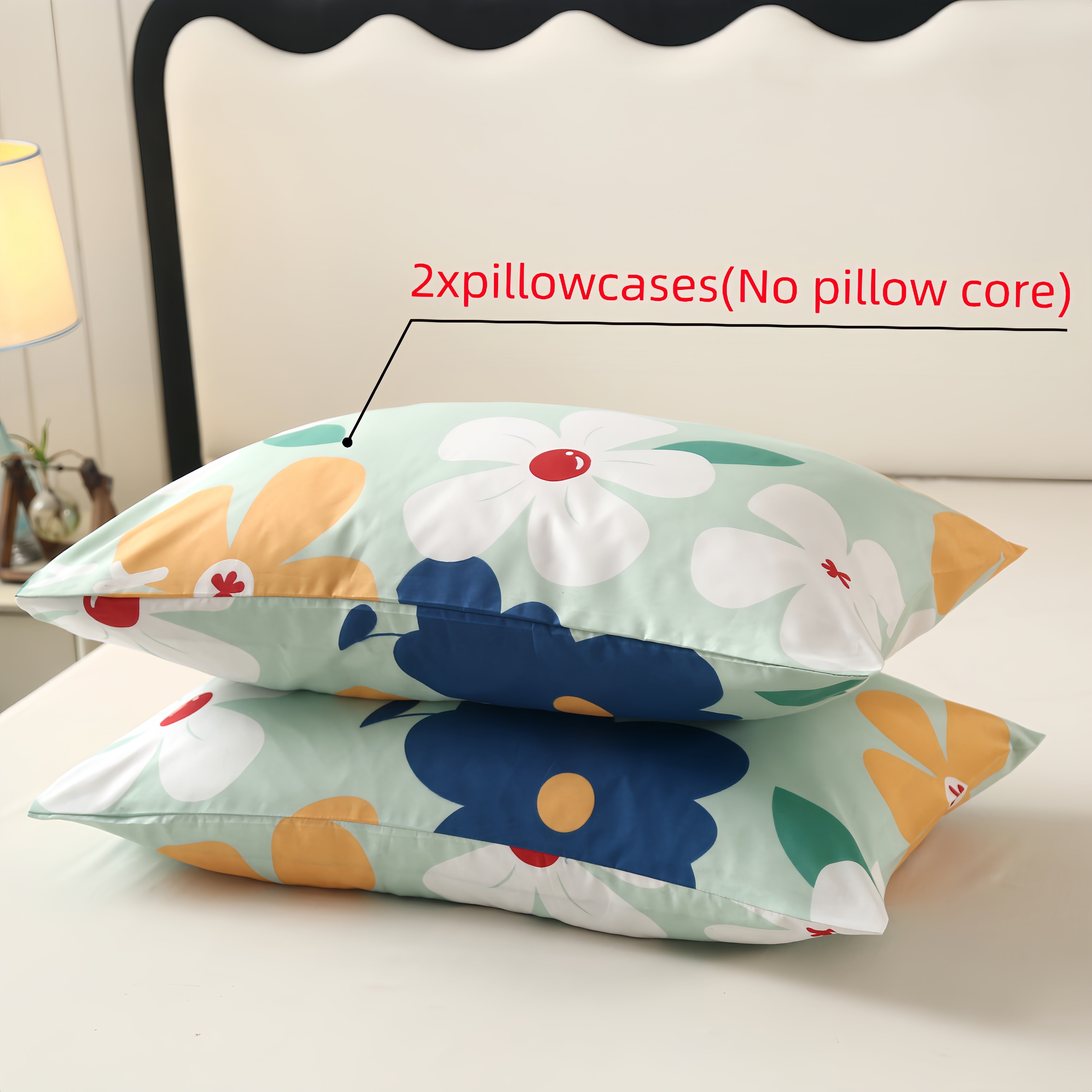 Two Soft Floral Diamond Print Pillowcases Skin-Friendly Hypoallergenic Machine Washable