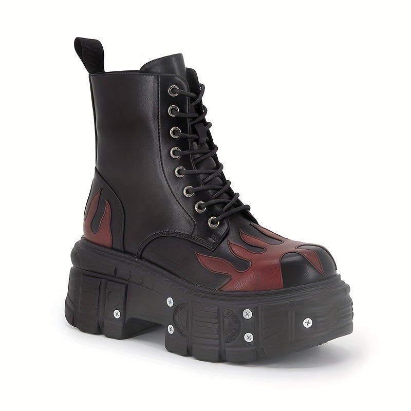 Women's Black Leather Ankle Boots with High Heels and Metal Decor