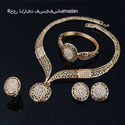 Gold Middle Eastern Bridal Jewelry Set with Bangle Necklace Earrings and Ring for Wedding and Mother's Day
