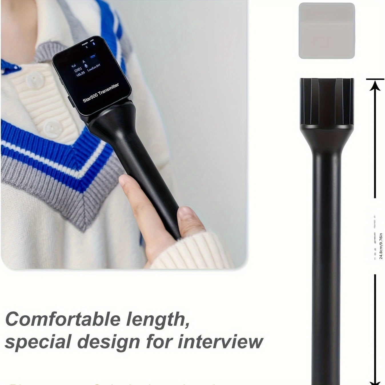 Wireless Handheld Microphone Grip with Adapter for Interviews Black Plastic