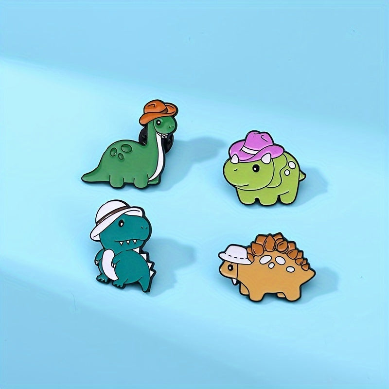 Set of 4 Cartoon Dinosaur Brooch Pins Alloy Minimalist Cute Novelty Accessories