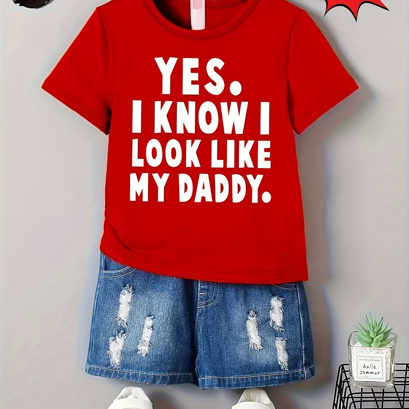 Kids Boys Summer Tops Crew Neck Short Sleeve T-Shirt with "Yes I Know I Look Like" Print
