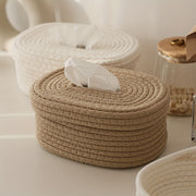Beige Rope-Woven Tissue Box with Decorative Bow for Home Car or Office Use
