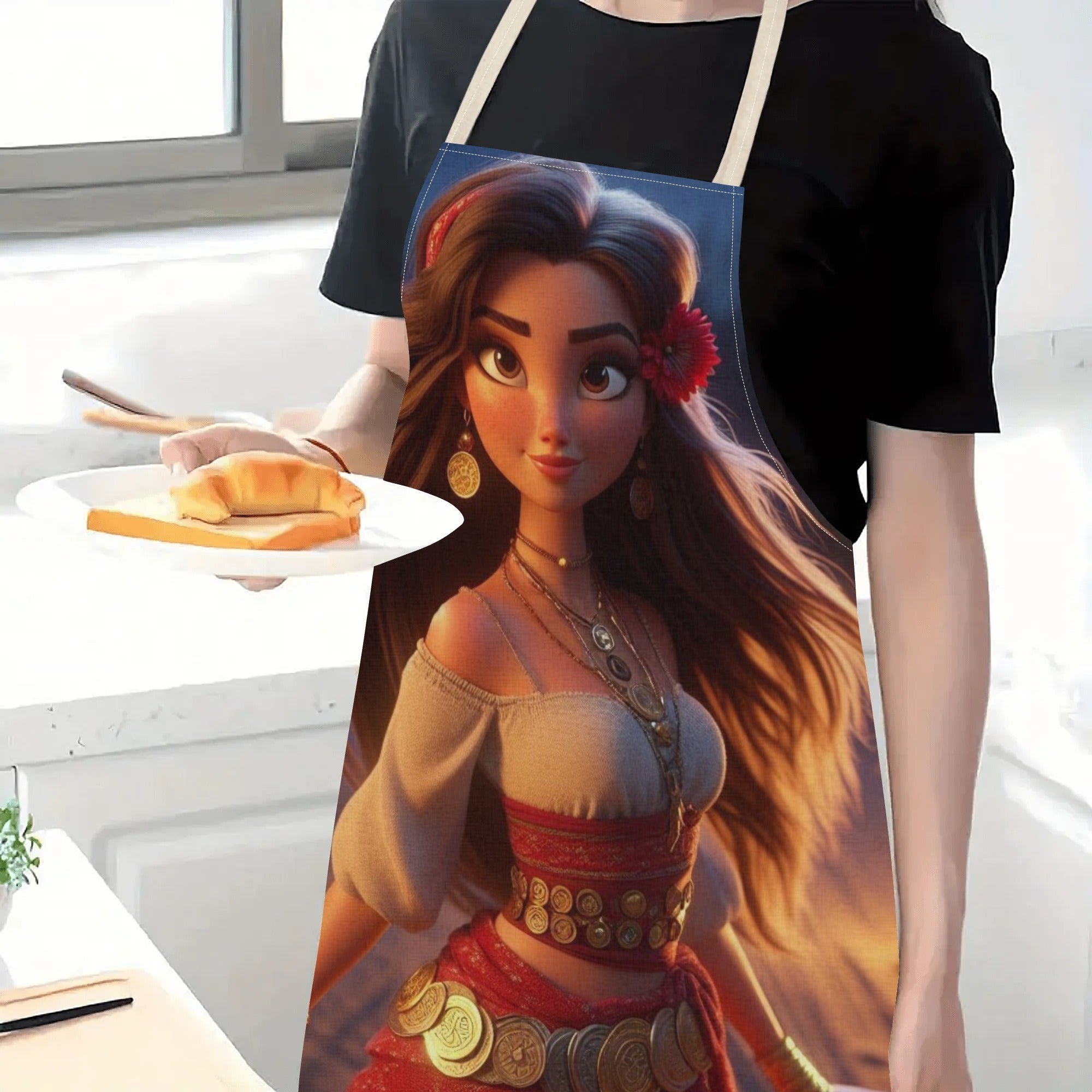 Waterproof Elsa Apron Polyester Floral Pattern for Kitchen Restaurant Hotel Use