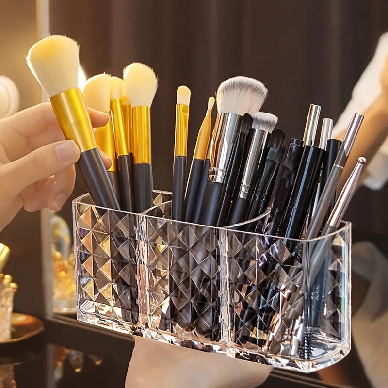 3-Slot Clear Plastic Makeup Organizer for Brushes and Eyebrow Pencils