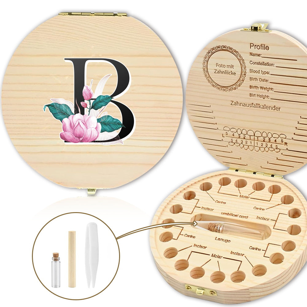 Bolalarining yoʻqolgan sut tishlari uchun yogʻochdan yasalgan saqlash qutisi, 20 tishgacha saqlash joyi bilan. Oq marmar harf naqshli dizayn. Ajoyib sovgʻa gʻoyasi.