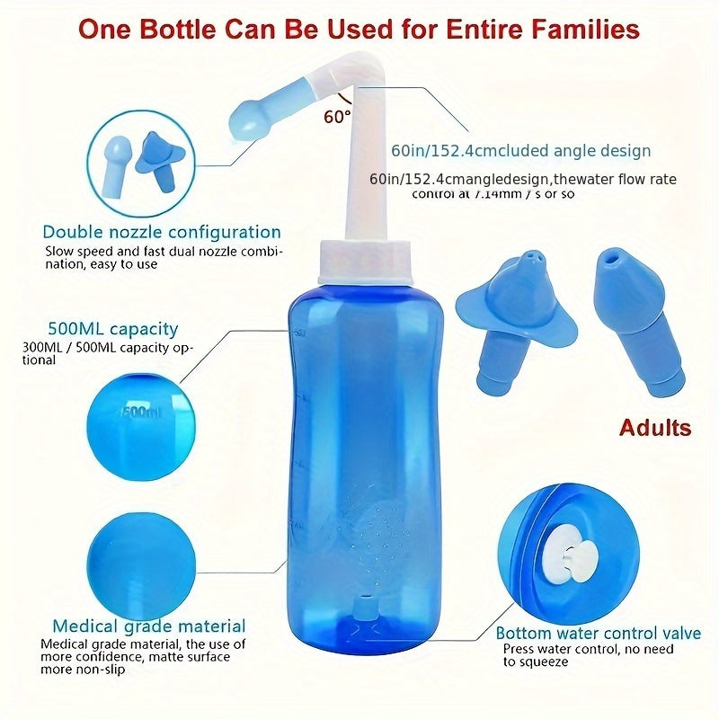 Neti Pot Sinus Rinse Bottle 300/500ml BPA Free Nasal Care for Allergies Cold