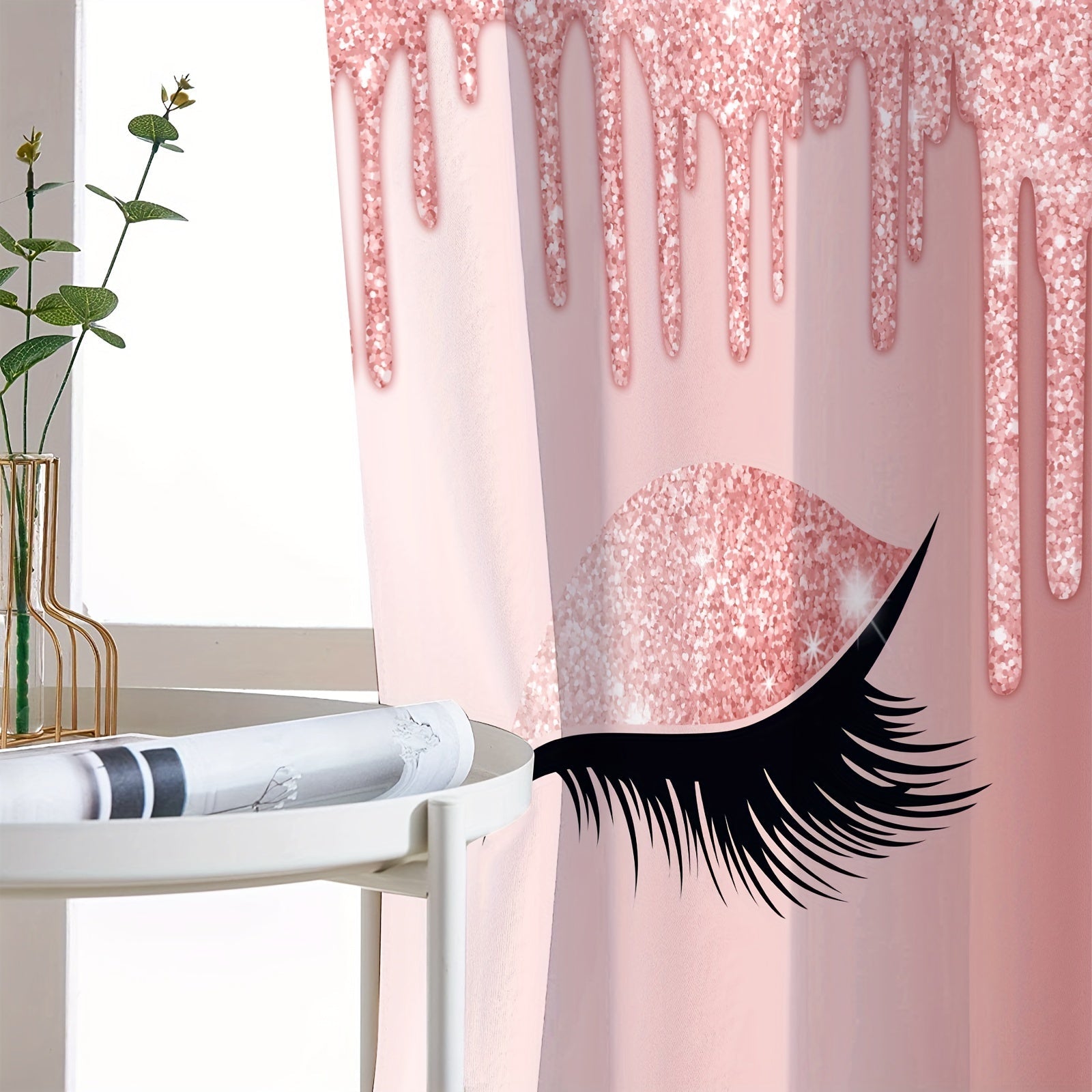 Set of Two Eyelash Printed Curtains, Rod Pocket Window Treatments for Bedroom and Living Room