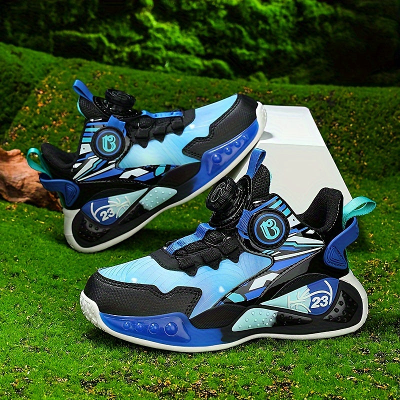 Детские всесезонные кроссовки из PU с вращающейся кнопкой-застежкой для мальчиков и девочек