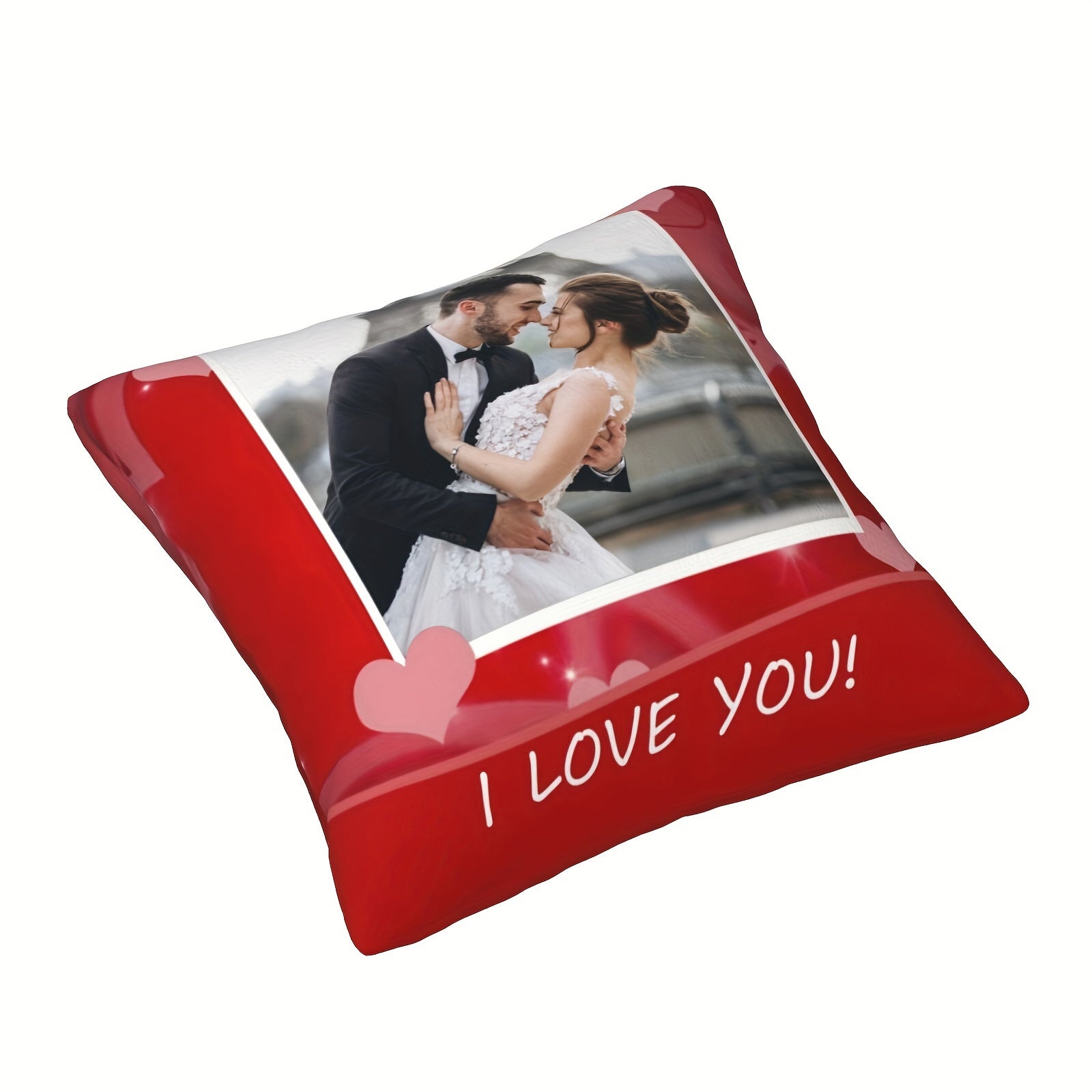 Personalized Polyester Plush Pillow 14+ with "I Love You" Theme and Photo Gift