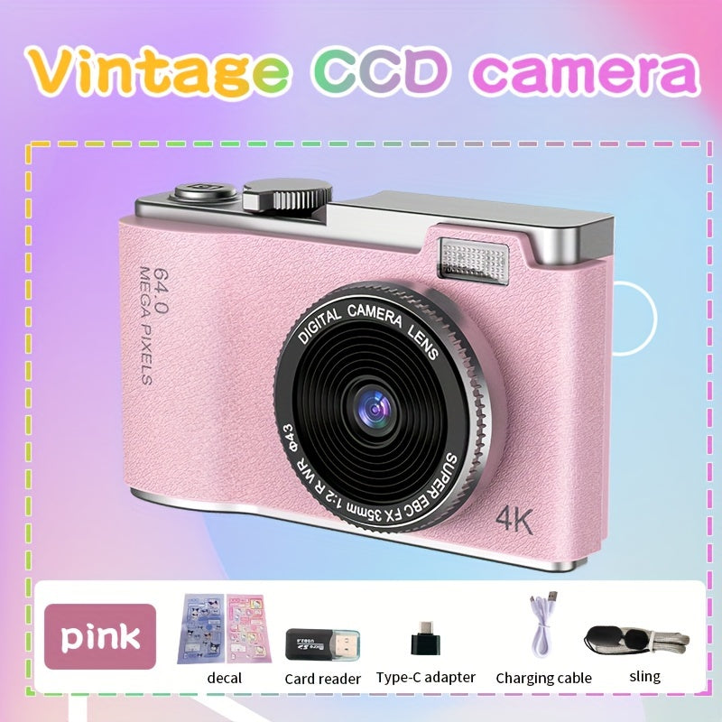 Cámara digital HD con zoom 16X para principiantes con pantalla de 2.4 pulgadas, grabadora recargable en blanco, rosa, púrpura y verde