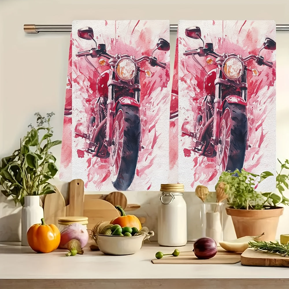 Ikkita hashamatli polyester oshxona sochiqlari, o'lchami 40.64x60.96 sm - yorqin Sevgililar kuni mototsikl dizayni bilan. Ushbu juda singdiruvchi va mashinada yuviladigan idish qo'l sochiqlari sizning oshxonangizda bayram bezaklari uchun mukammaldir.