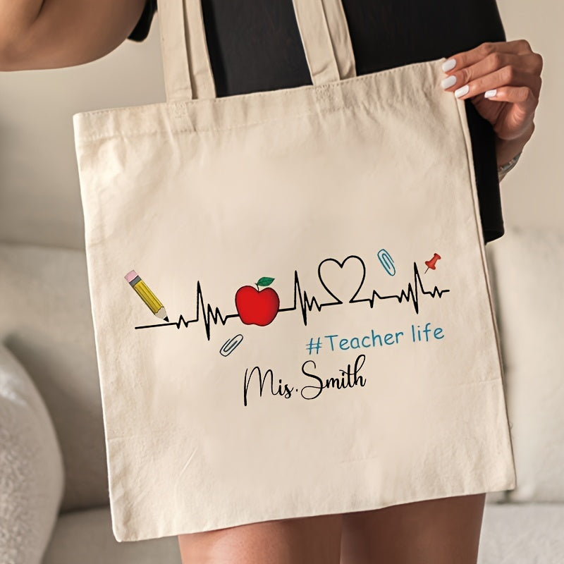 Personalized Canvas Tote Bag for Teachers with Name, Shopping and Travel Use