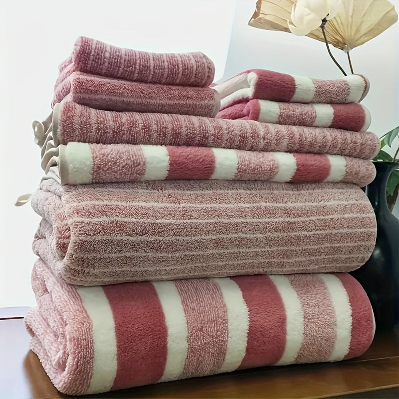 8-Piece Striped Bath Towel Set with Face, Hand, and Bath Towels for Hotel, Travel, Fitness, Yoga