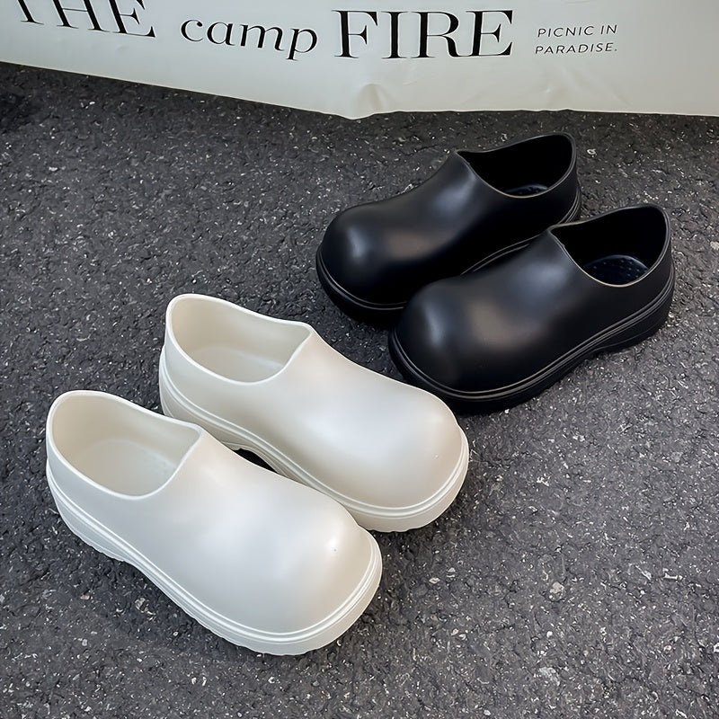 Men Women Waterproof Black Rain Boots EVA Flat Lace-Up All-Season Casual