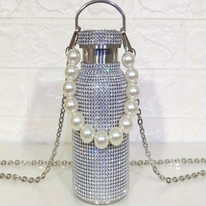 350ml Stainless Steel Thermos Bottle with Chain Pearl Design for Girls and Adults