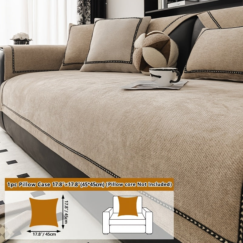 Chenille Sofa Cover with Lace Trim Non-Slip All-Season Furniture Protector Machine Washable