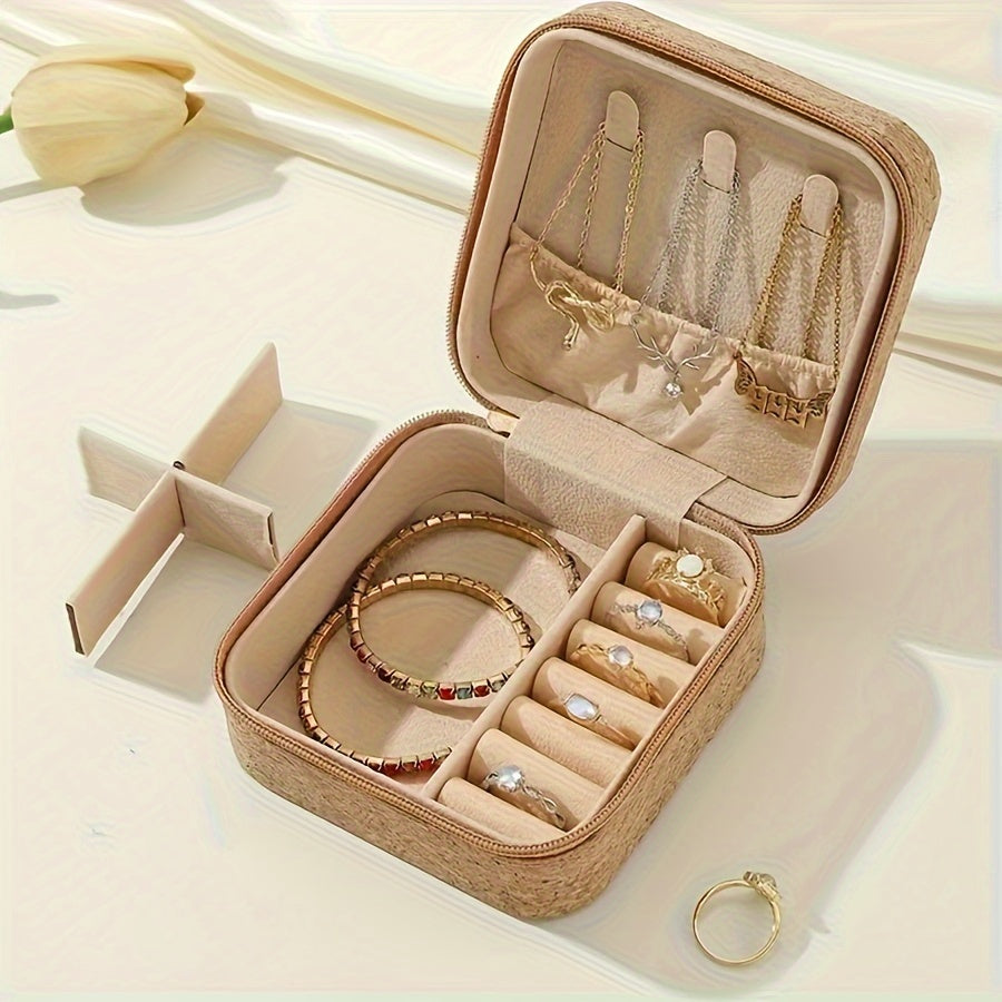 Gulzorli mini zargarlik qutisi, soxta charm bilan sayohat qutisi, uzuklar, soatlar, aksessuarlar uchun
