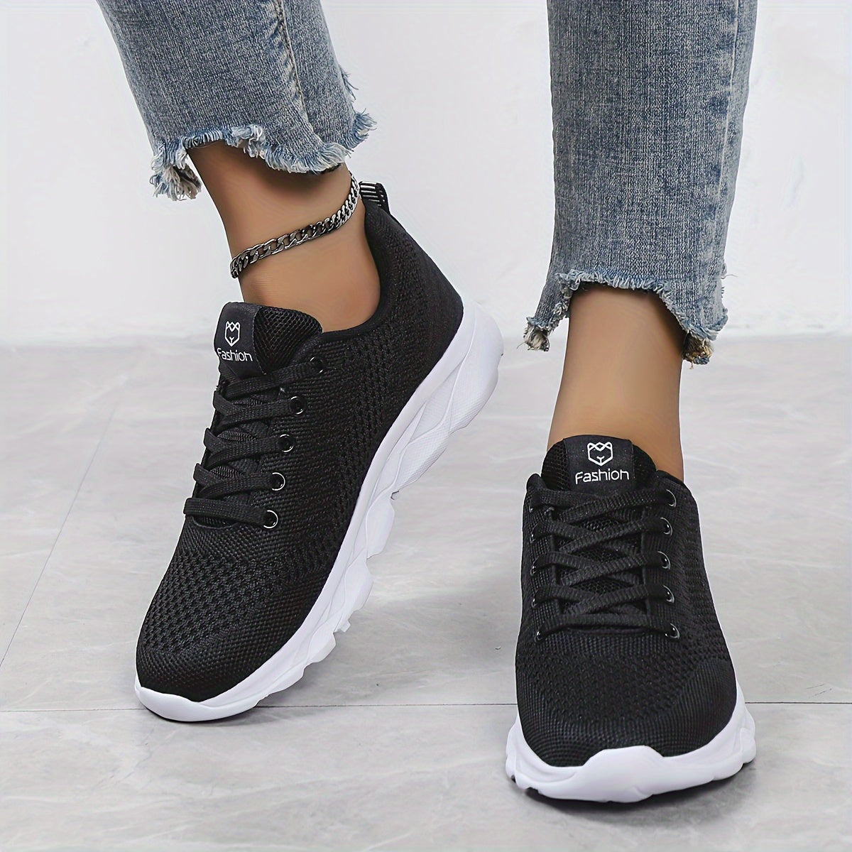 Women's Breathable Knitted Sneakers with Lace-Up Running Platform
