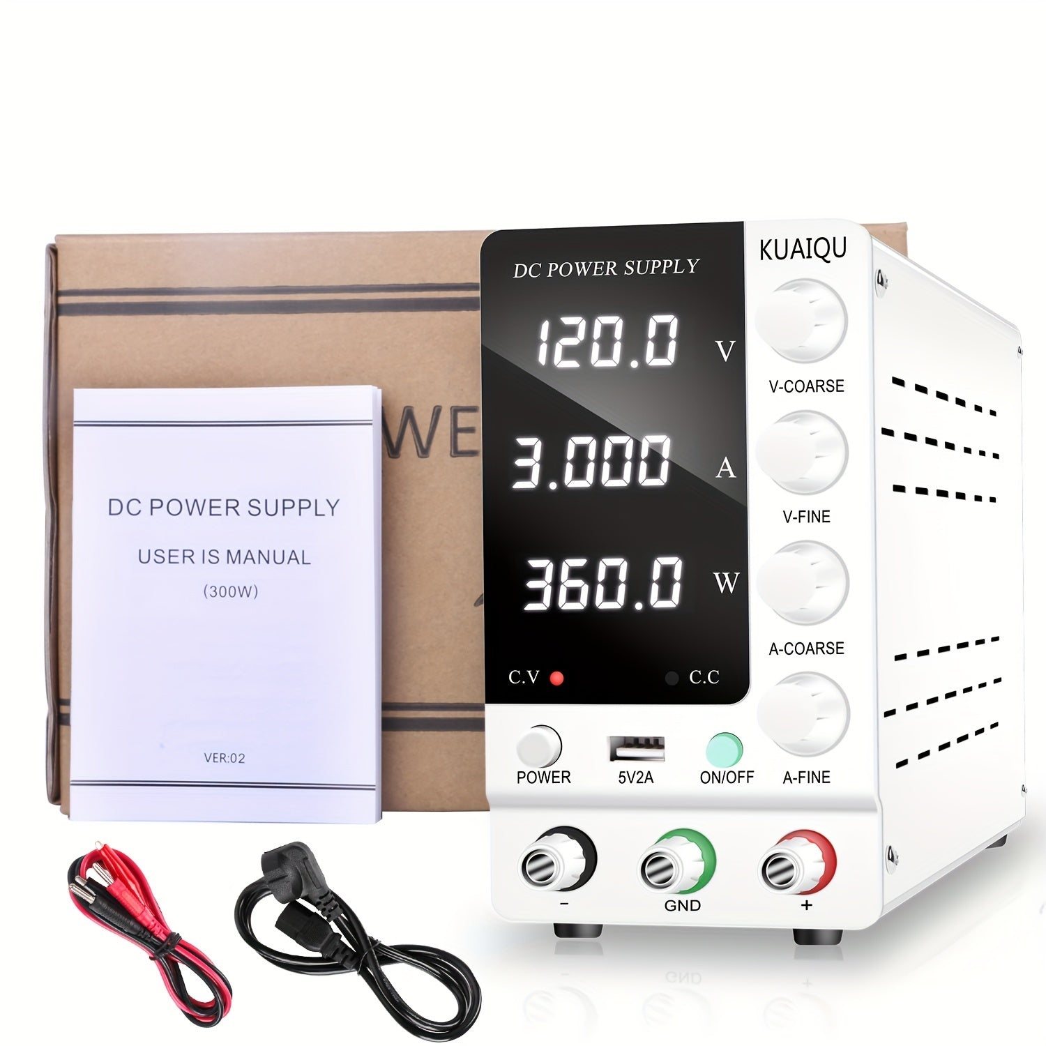 Variable DC Power Supply with USB Fast Charge Digital Display European Plug Iron Construction
