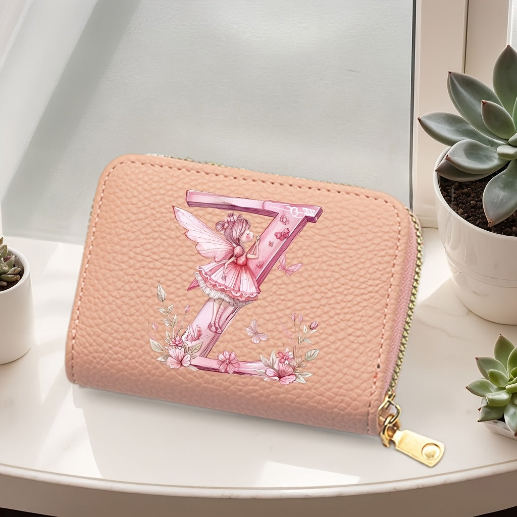 Tarjetero de mujer de cuero sintético, estilo acordeón delgado, con cierre de cremallera para monedas