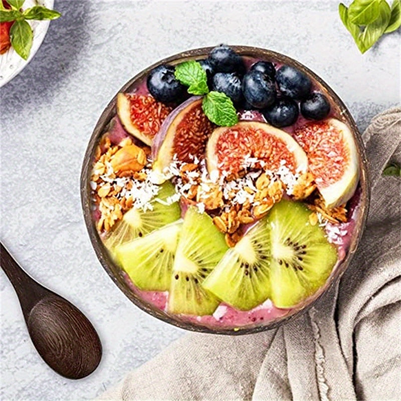 Set of 2 Natural Coconut Bowls for Salads Noodles Yogurt and Cereal