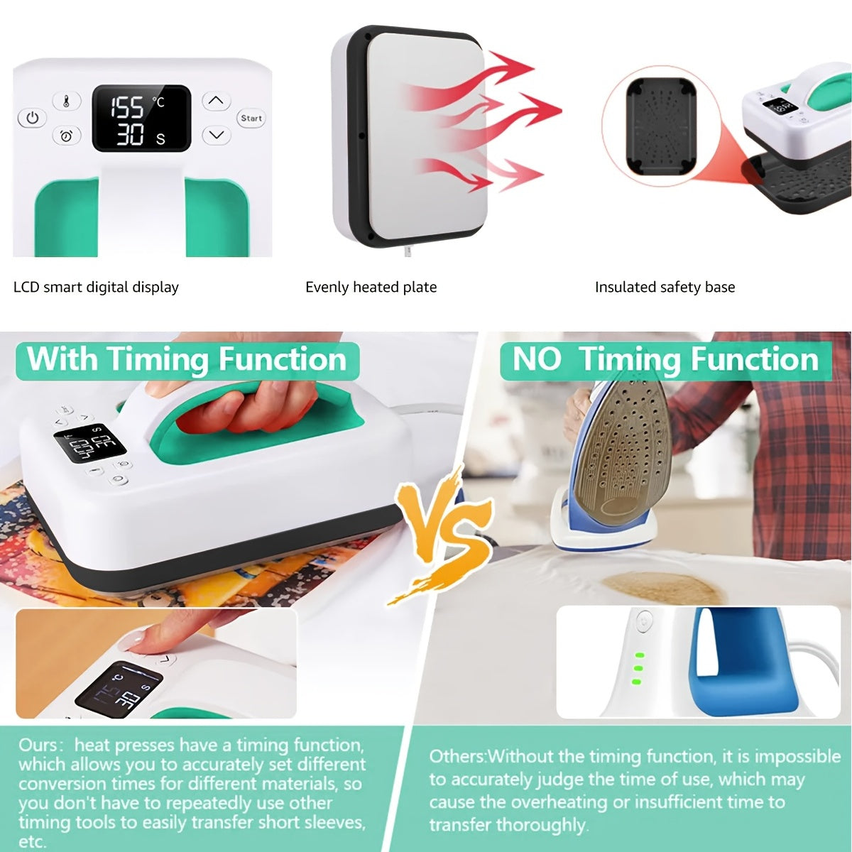 Portativ issiqlik press mashinasi T-shirtlar, tote sumkalar, yostiqlar uchun, raqamli issiqlik press