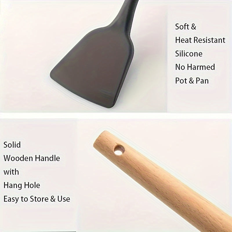 Премиум набор кухонных принадлежностей из силикона с деревянными ручками - включает 6 основных предметов: лопатка, ложка, шпатель, кисточка и венчик. Устойчив к высоким температурам и безопасен для посуды с антипригарным покрытием, без BPA.