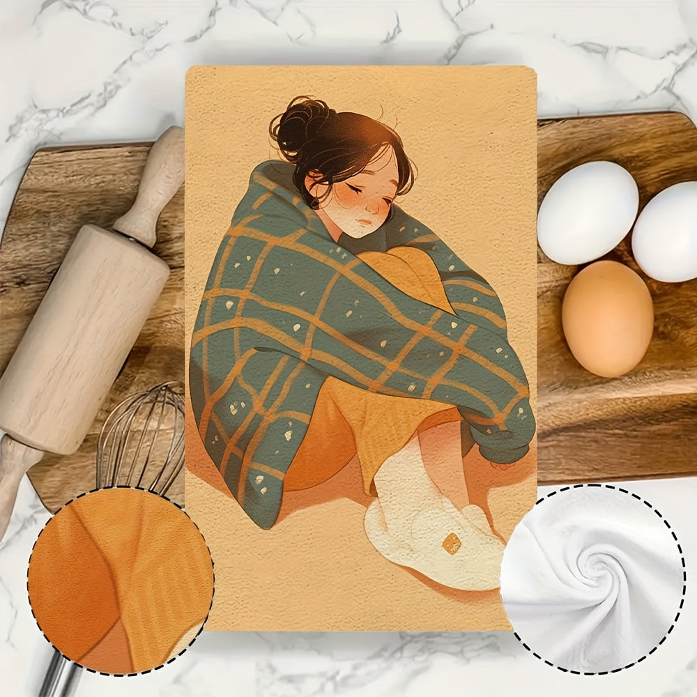 Set of 2 Cozy Kitchen Towels 16x24 Inches Ultra Soft Absorbent Holiday Decor