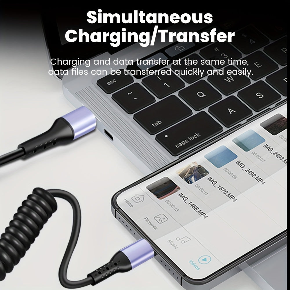 Spring Data Cable Elbow USB C Fast Charging Cable for iPhone 15 Samsung Xiaomi