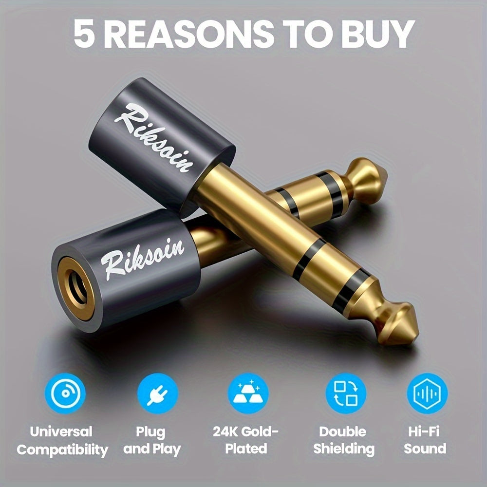 6.35mm Male to 3.5mm Female Stereo Headphone Adapter Alloy Black High Fidelity