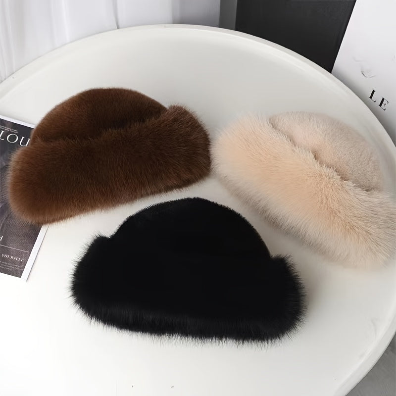 Women's Faux Fur Bucket Hat Warm Polyester Lining Winter Fashion