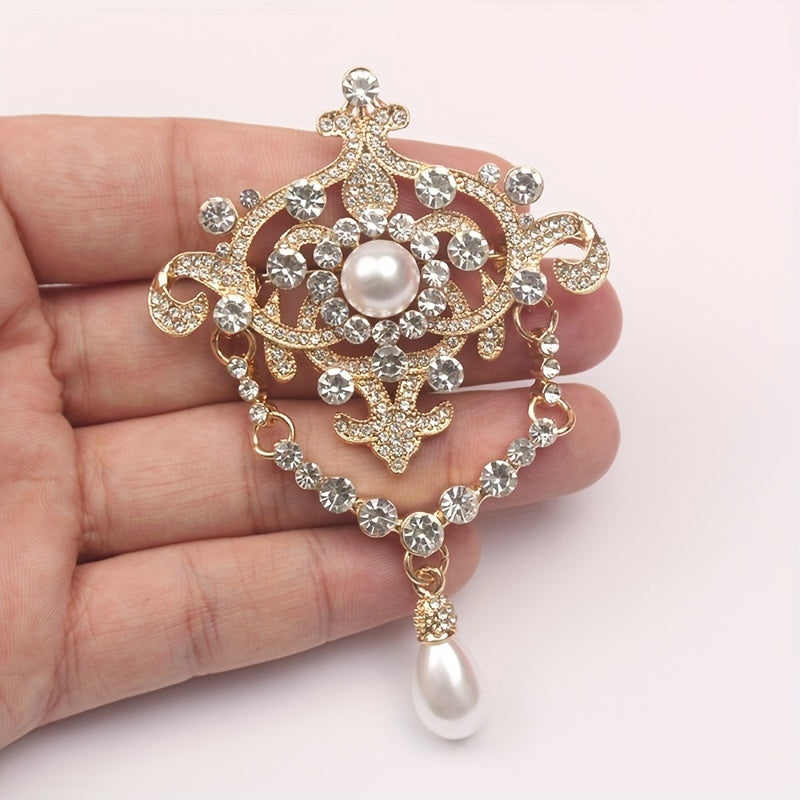 Elegant European Courtly Style Pearl Brooch with Water Opal Embellishments