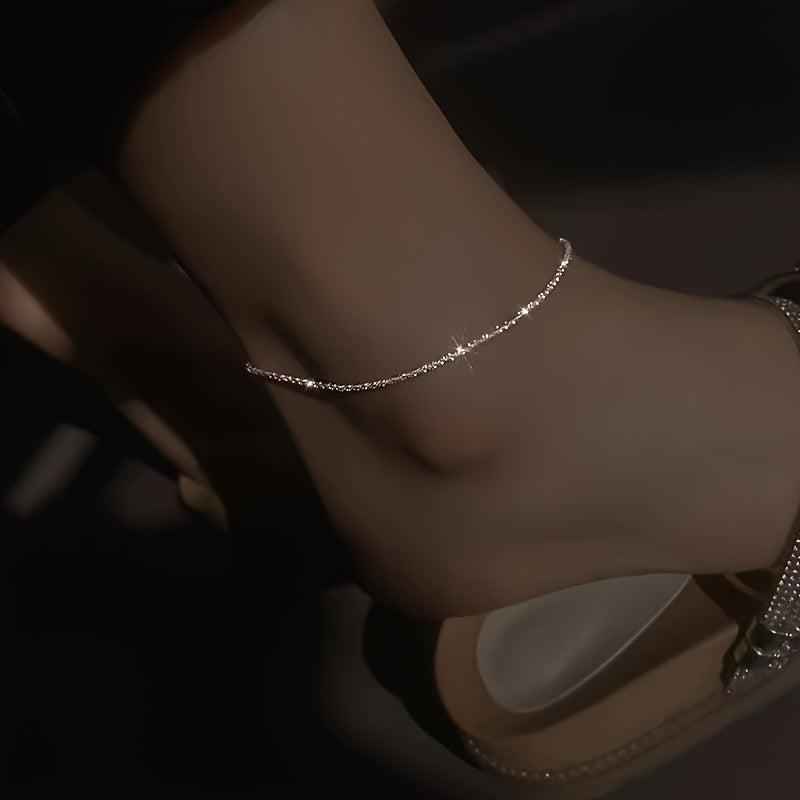 Women's Silver Sparkling Ankle Bracelet with Teardrop Charm