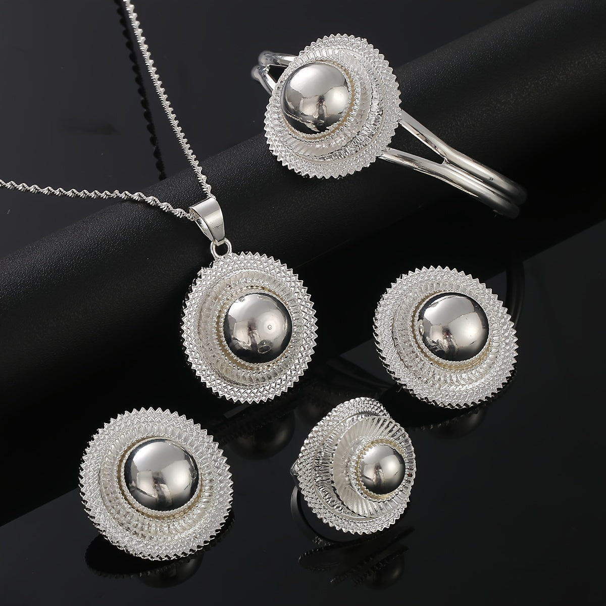 Ayollar uchun ajoyib kumush taqinchoqlar to'plami - Zanjir, marjon va uzukni o'z ichiga oladi | Rux qotishmasidan tayyorlangan | Har kuni kiyish va maxsus tadbirlar uchun ideal