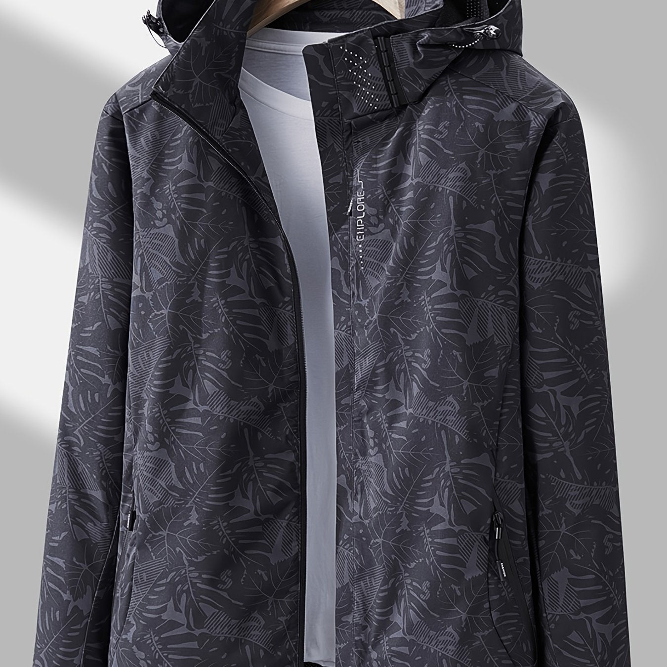 Women's Waterproof Windbreaker Jacket with Zipper Stand Collar and Random Print