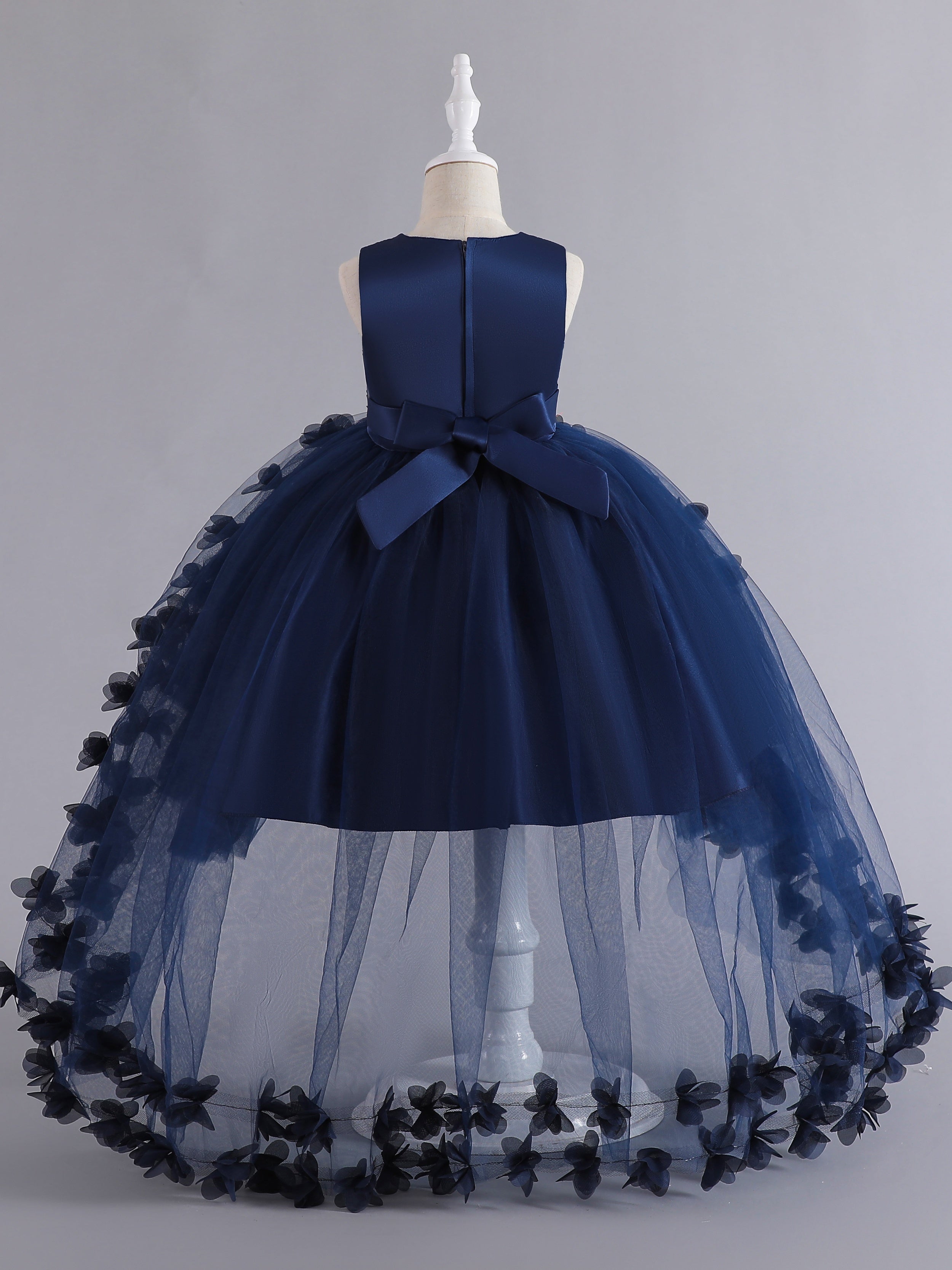 Girls' Sleeveless Princess Dress with Floral Embroidery Tulle Skirt for Pageants Weddings and Formal Events