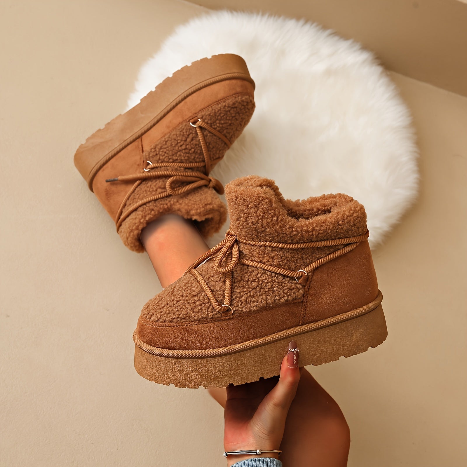 Women's Faux Fur Winter Snow Boots Plush Lined Thick Sole