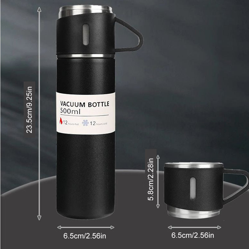 Stainless Steel Vacuum Insulated Hot Water Bottle Set with Cups 500ml Portable