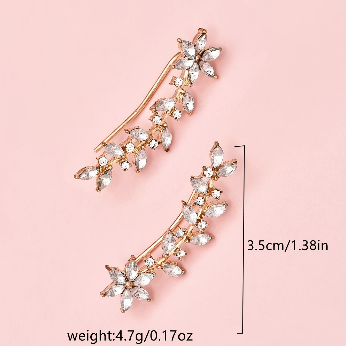Women Crystal Leaf Earrings Rose Flower Dangle Stud Jewelry Gift