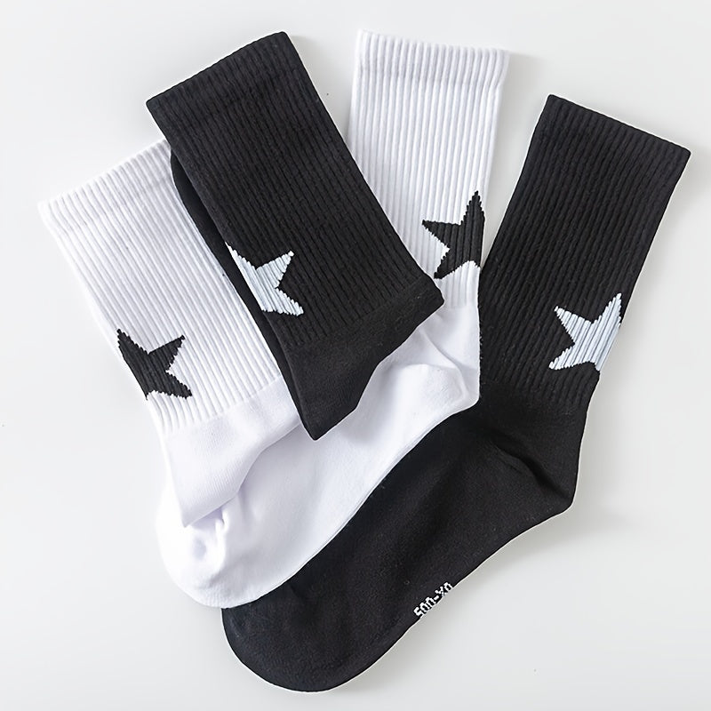 Men's and Women's Geometric Pattern Crew Socks 2-3 Pairs Breathable Polyester Spandex Black White