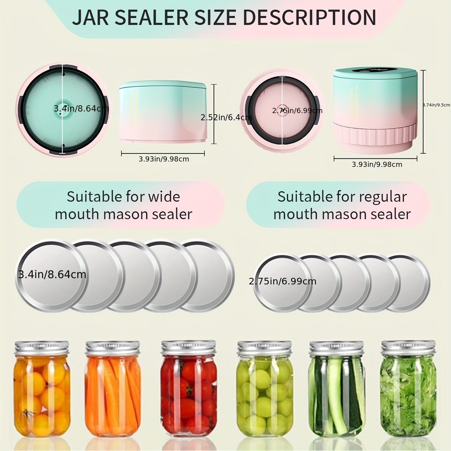 USB orqali qayta zaryadlanadigan batareyaga ega Elektrik Mason Jar Vacuum Sealer Kiti.