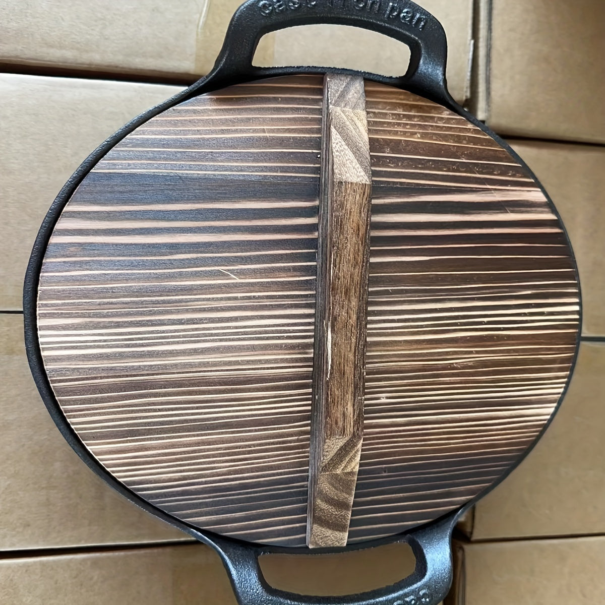 Cast Iron Skillet with Wooden Lid Oval 10 Inch for Searing Sautéing and Frying