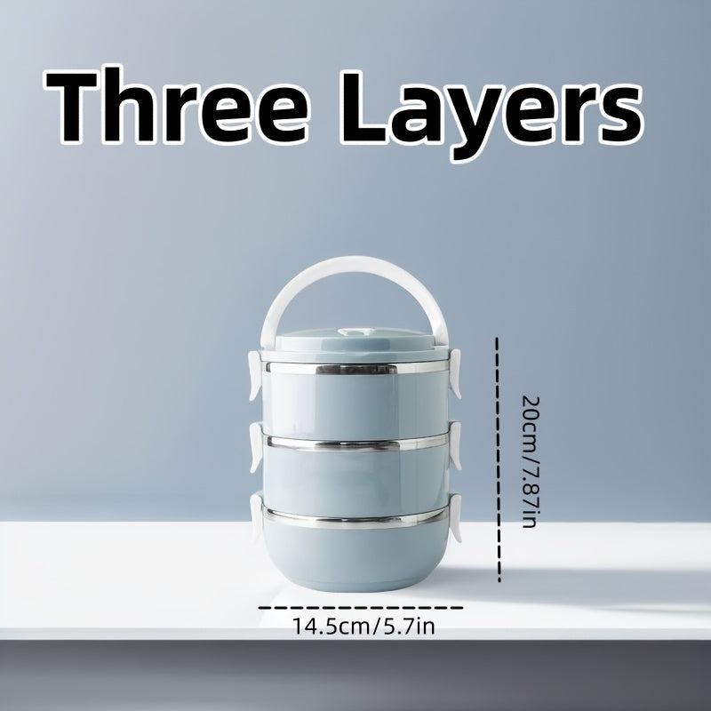 Caja de almuerzo de acero inoxidable de múltiples capas con gran capacidad, recipiente bento a prueba de fugas